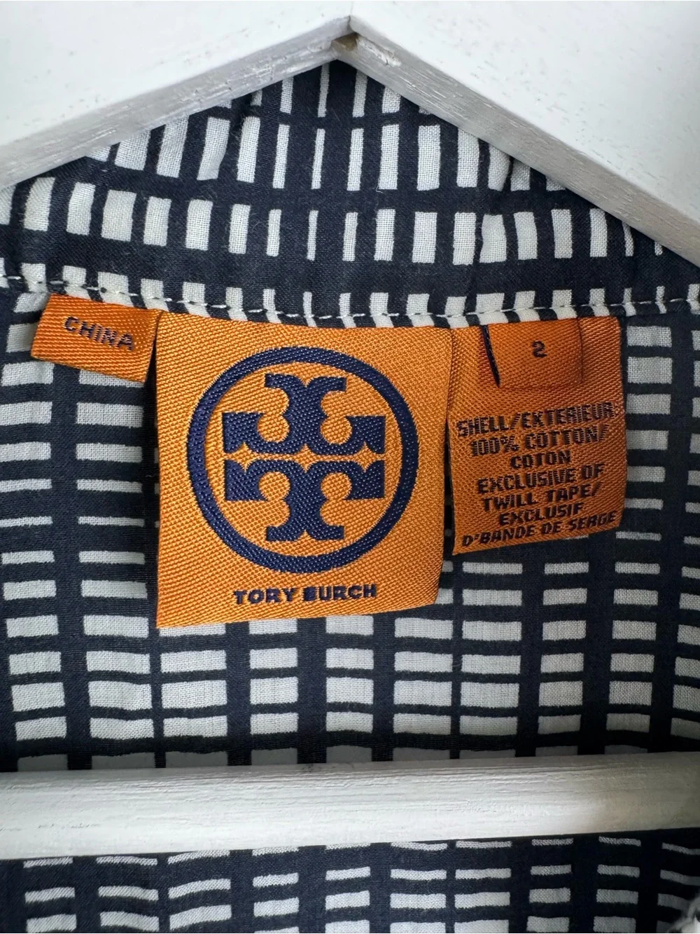 Tory Burch Navy & White Printed Cotton Tunic Blouse Size 2